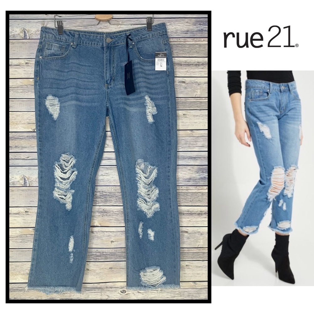 NWT Rue 21 High Rise, Ankle, Straight Destroyed Jeans, Sz 14